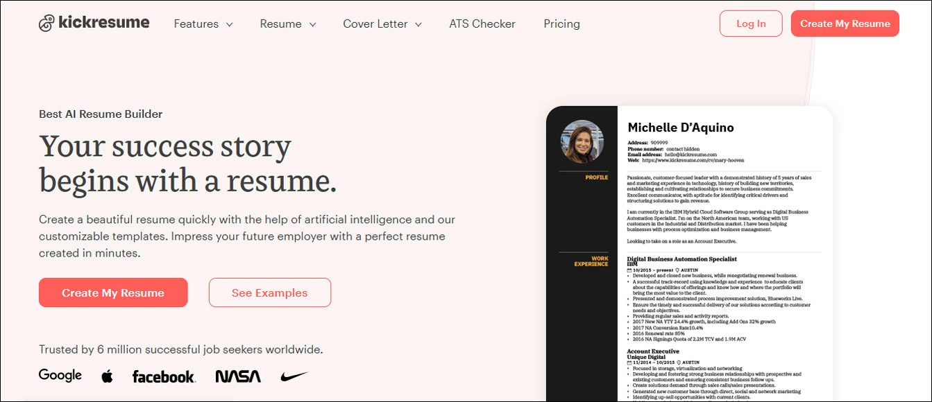 Kickresume Website