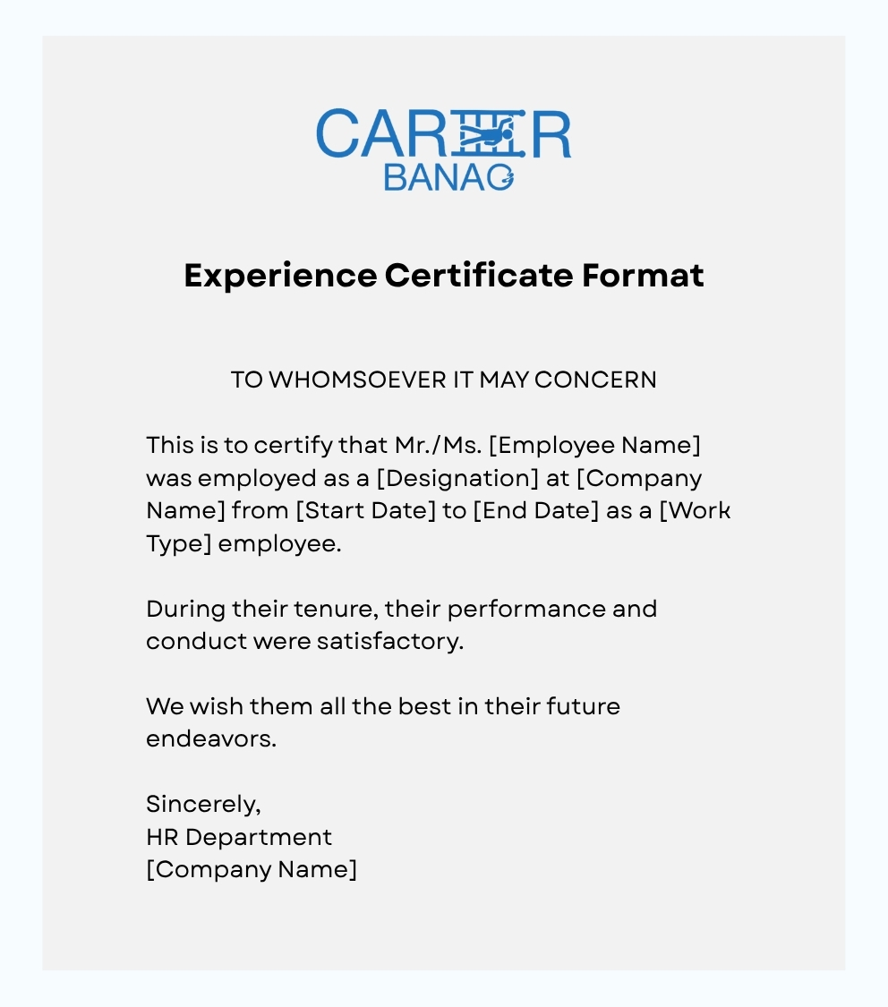 Experience Certificate Format