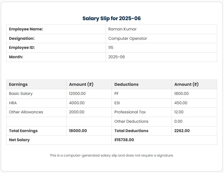 Salary Slip Format Sample